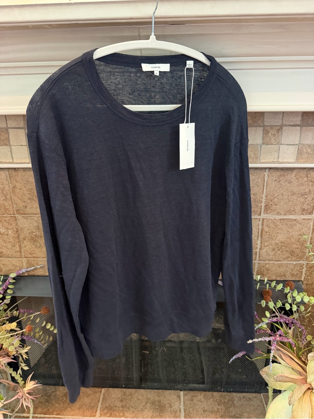 NWT vince 100% linen long sleeve tee sweater top $145 XL